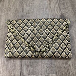 Lane Bryant Gold Black Clutch Purse w/ Gold Chain